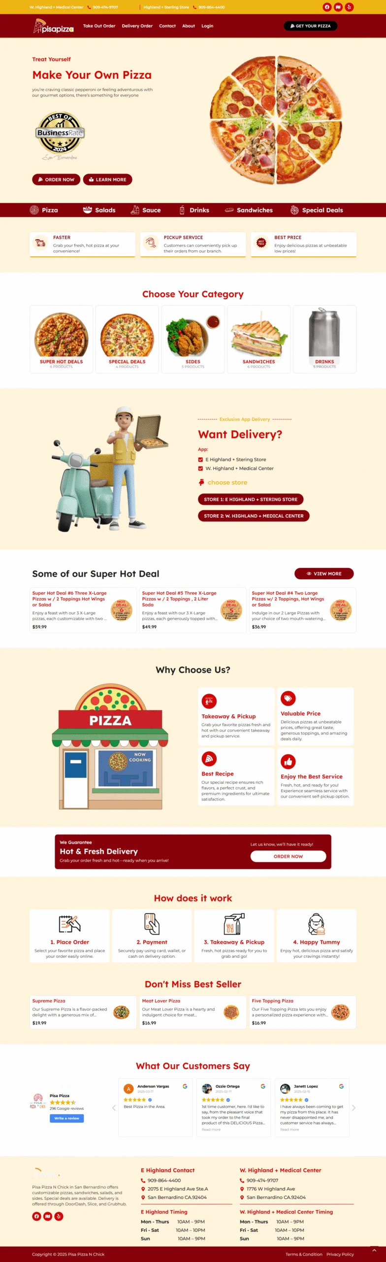 Pisa Pizza restaurant website full page screenshot showing menu and branding