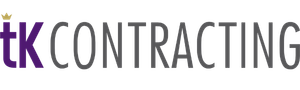 TK Contracting company logo with crown icon in purple and gray