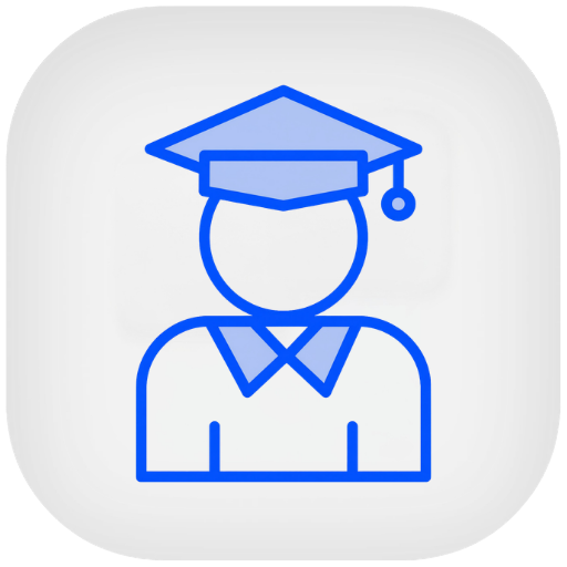 Blue outline graduate with diploma icon representing GoHighLevel for beginners