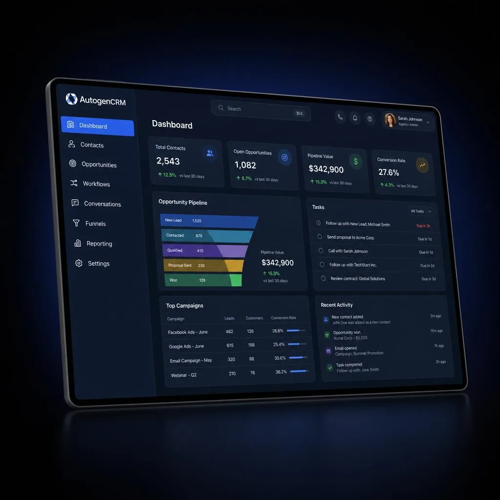 GoHighLevel CRM analytics dashboard dark interface