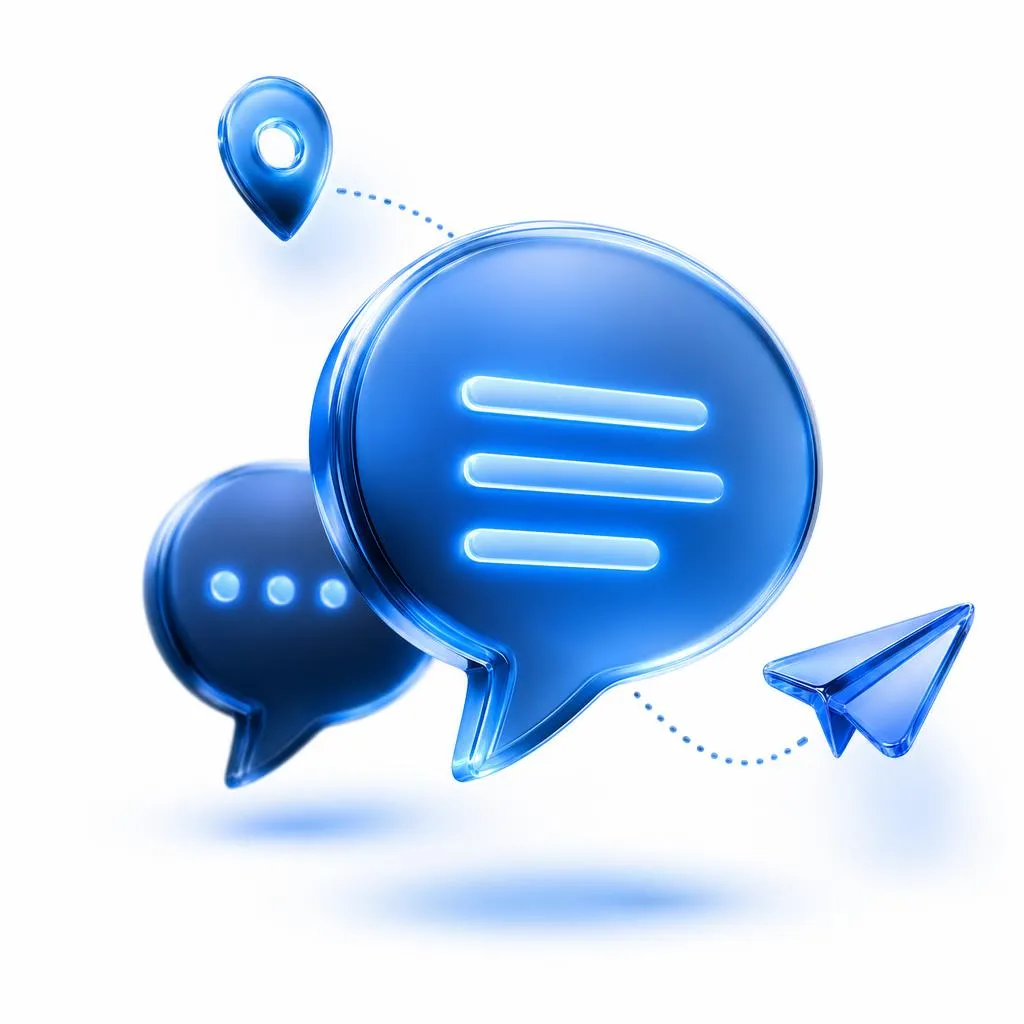 Blue chat bubbles and paper plane icons representing GoHighLevel messaging features