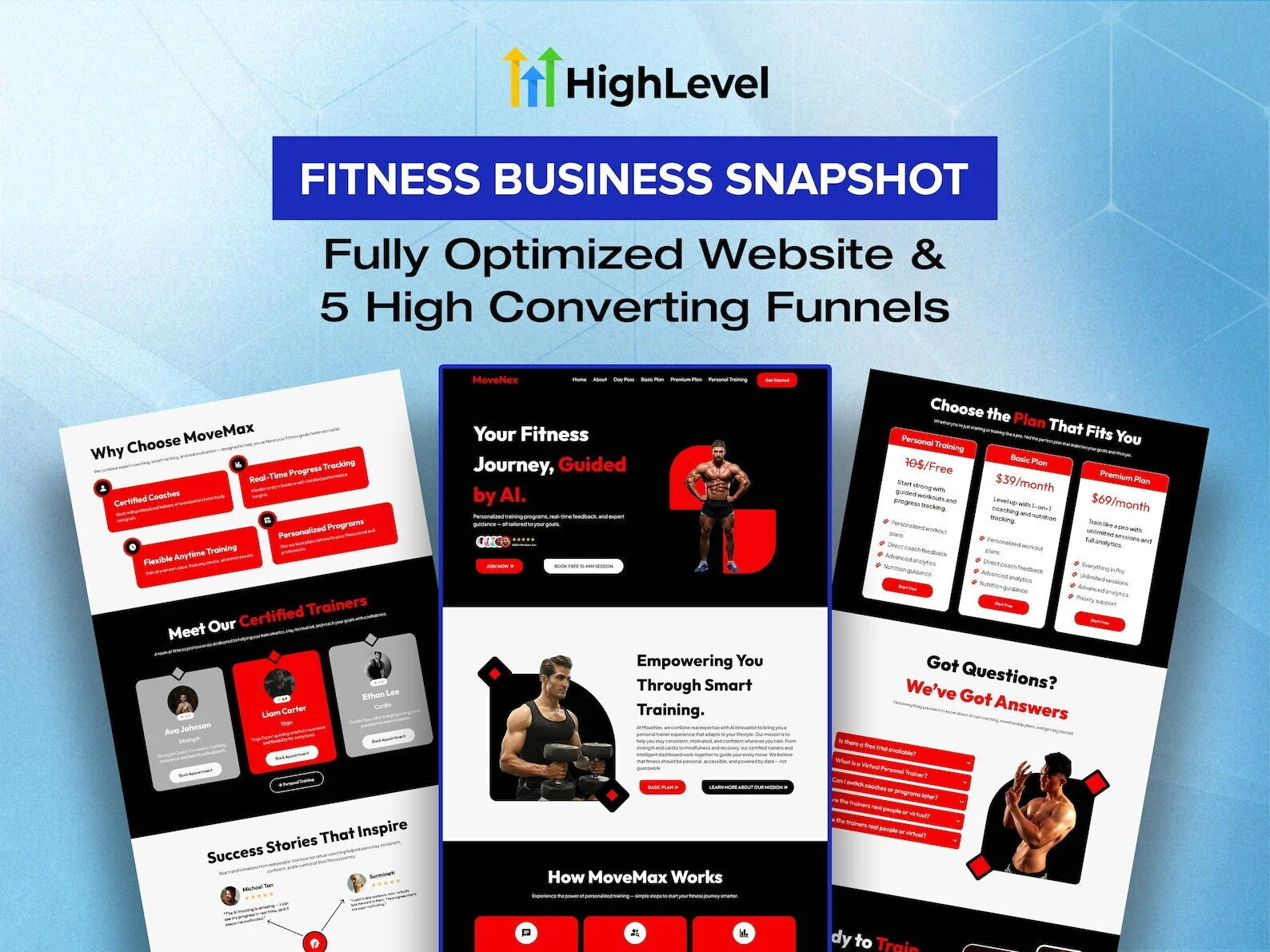 GoHighLevel fitness business snapshot with website and high converting funnels