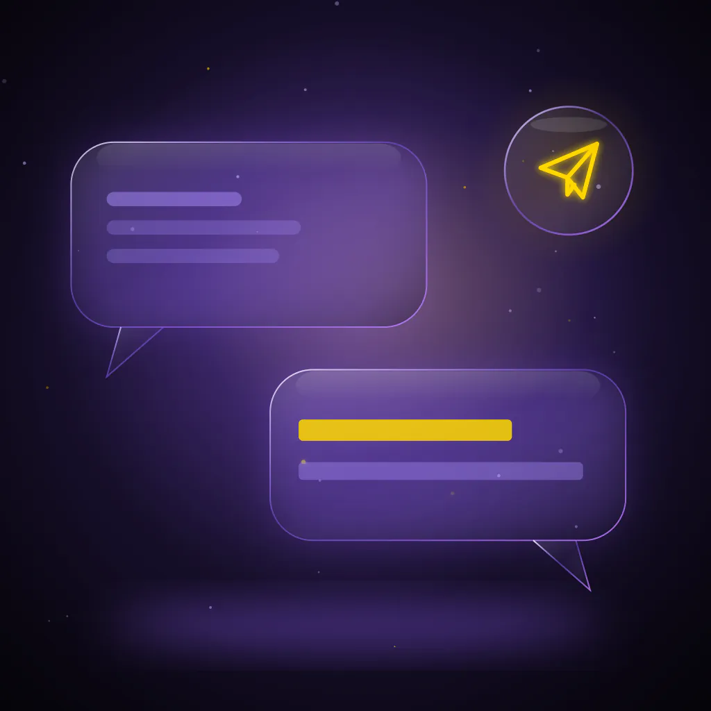 Blue chat bubbles and paper plane icons representing GoHighLevel messaging features