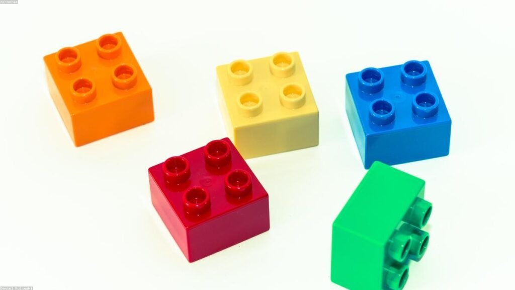Colorful LEGO building blocks in red yellow blue and green for LEGO affiliate program
