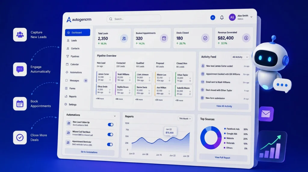 GoHighLevel CRM dashboard with marketing analytics