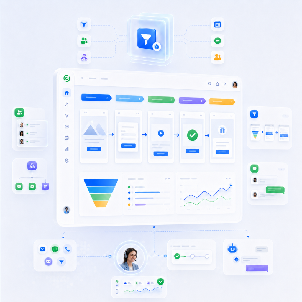 Visual representation of GoHighLevel's CRM and marketing tools.