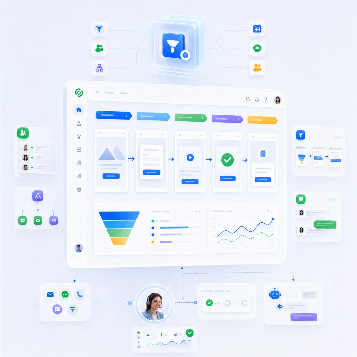 Visual representation of GoHighLevel's CRM and marketing tools.