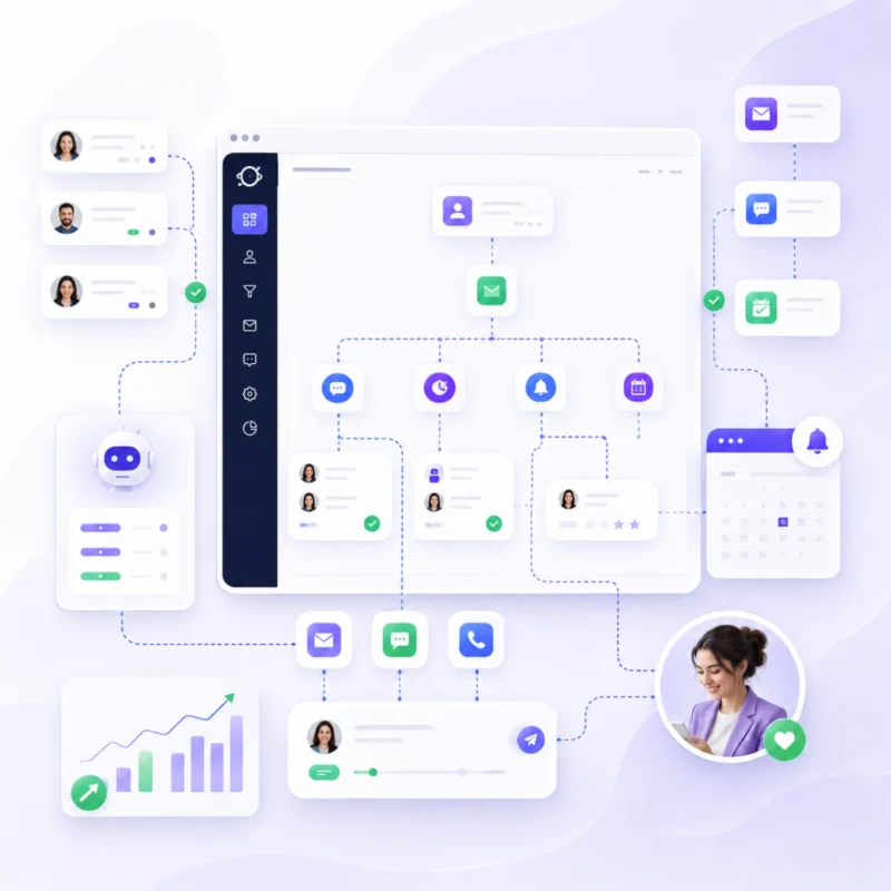 Illustration of GoHighLevel CRM software for marketing automation