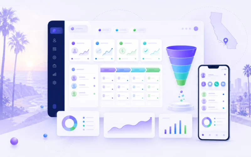 Digital marketing CRM dashboard with graphs and sales funnel