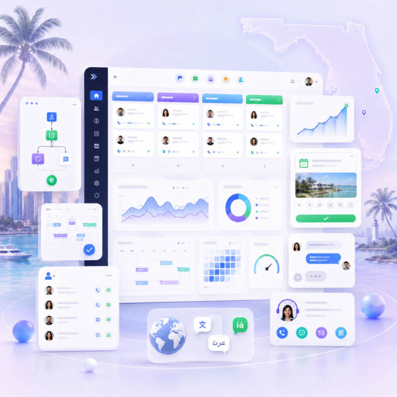 GoHighLevel CRM interface with charts and contacts