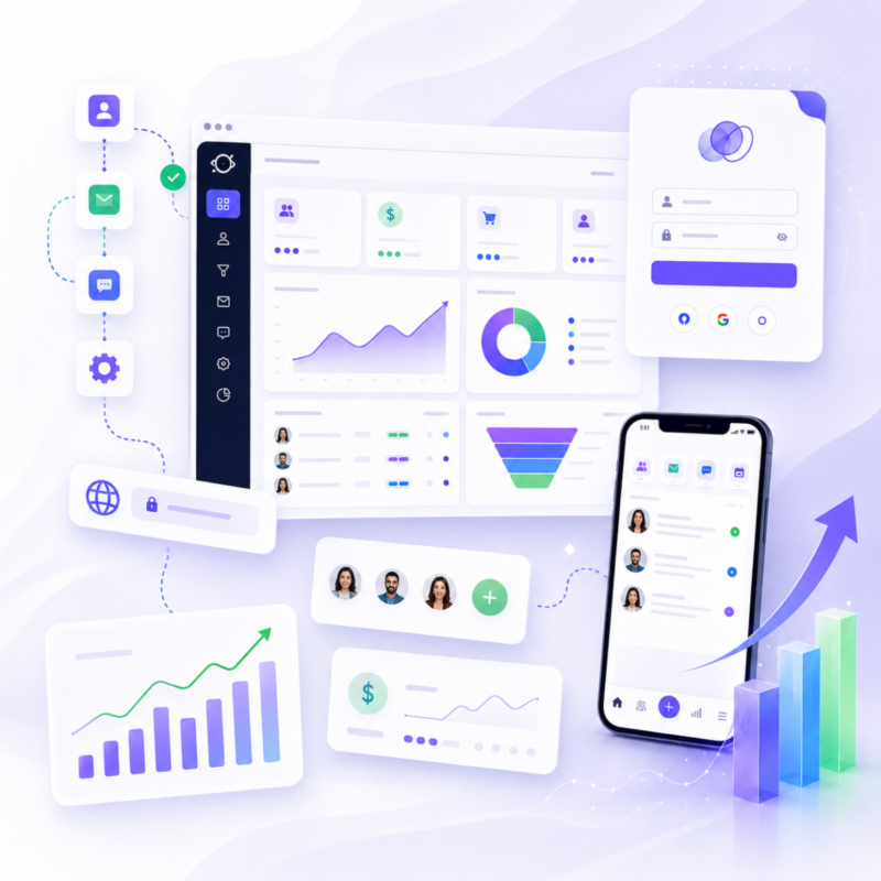 GoHighLevel CRM software dashboard and mobile interface