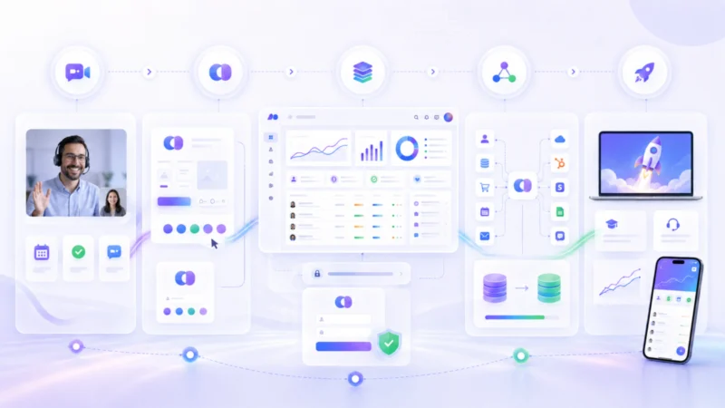 Visual of GoHighLevel CRM and marketing automation software.