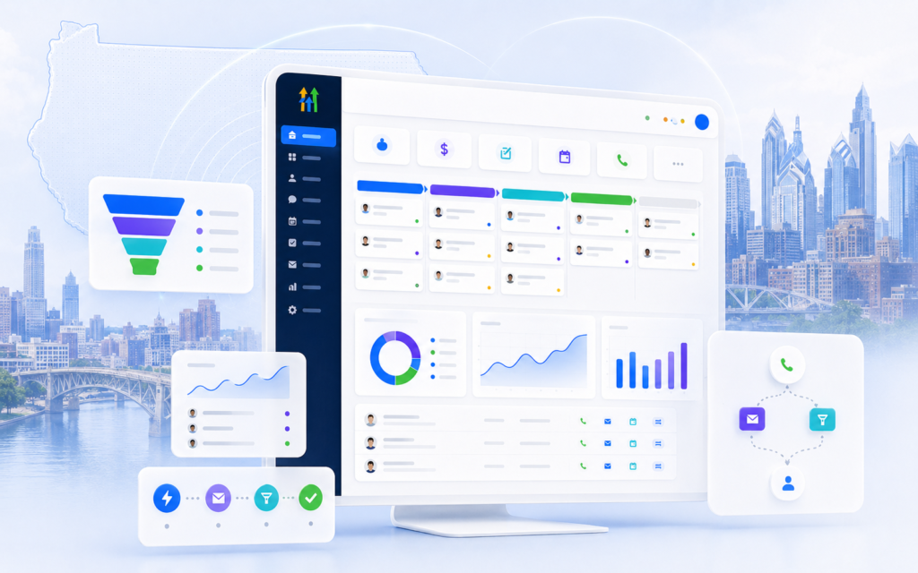 GoHighLevel CRM software interface with analytics