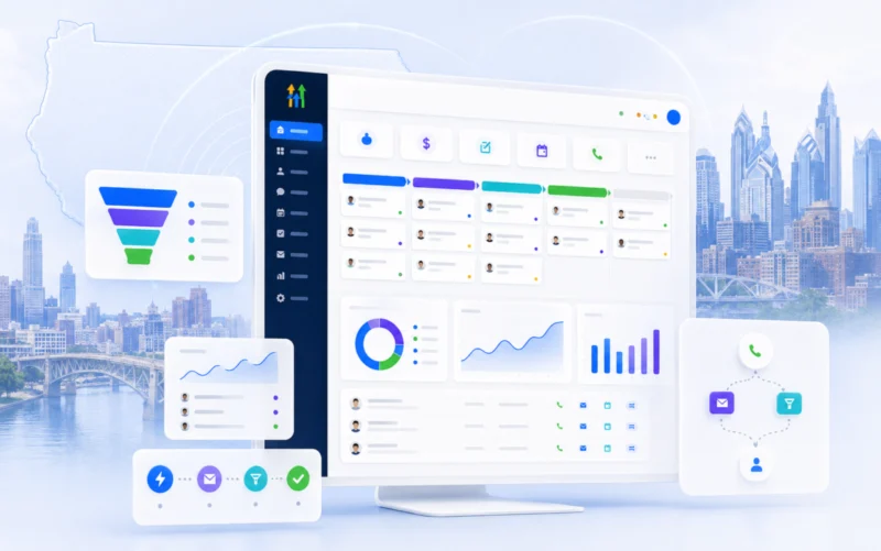 GoHighLevel CRM software interface with analytics