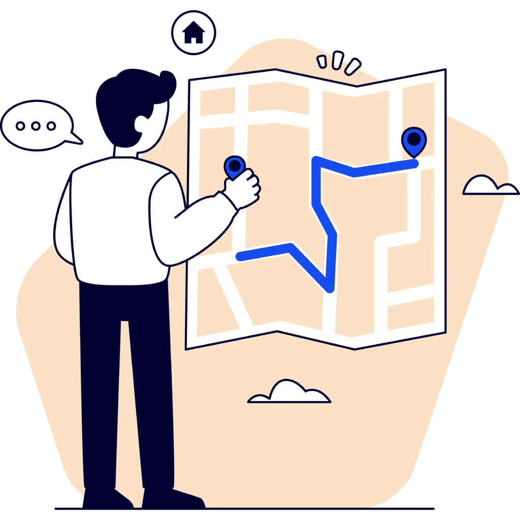 Illustration of a person navigating with a map