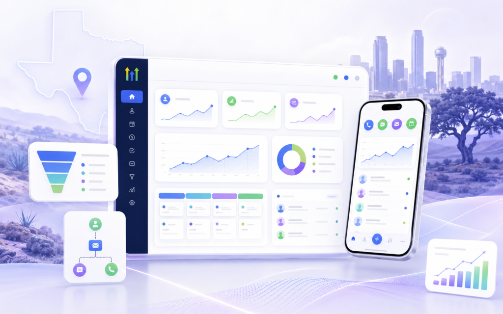 GoHighLevel marketing dashboard with graphs and charts.