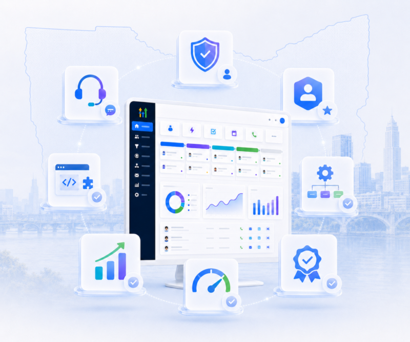 GoHighLevel CRM interface with marketing icons