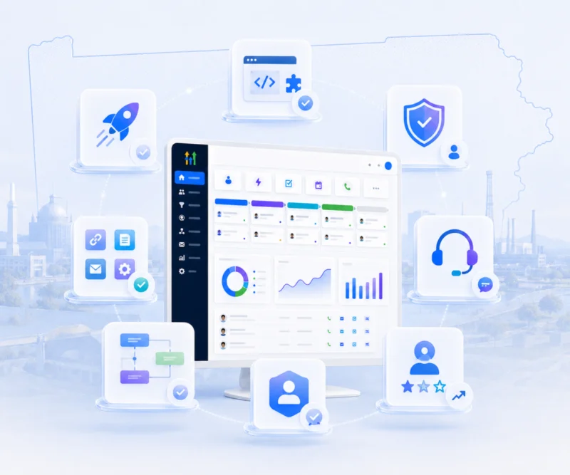 Dashboard showing GoHighLevel CRM software with icons.