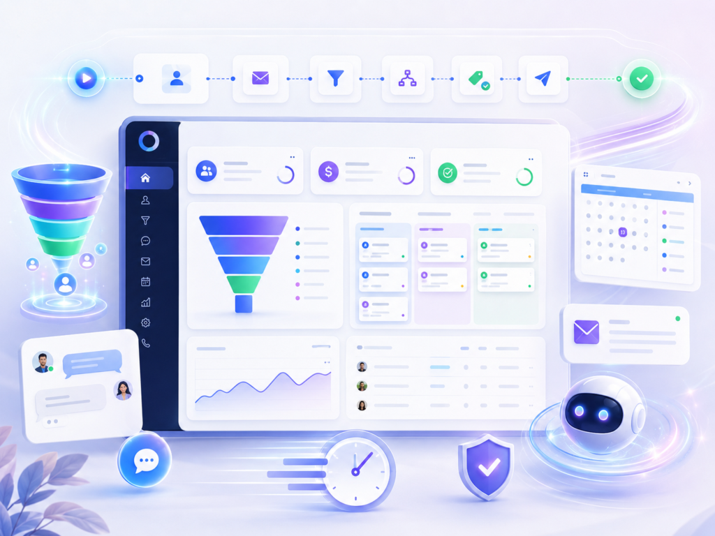 GoHighLevel CRM software dashboard with sales funnel.
