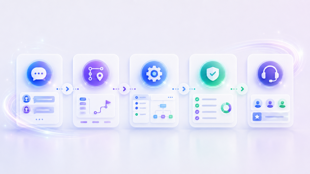 Digital marketing CRM software workflow illustration