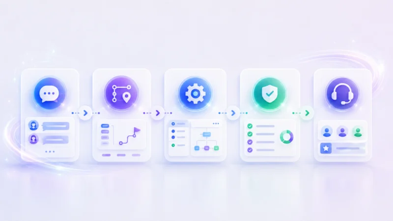 Digital marketing CRM software workflow illustration