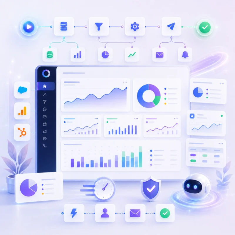 Dashboard showcasing CRM and digital marketing tools.