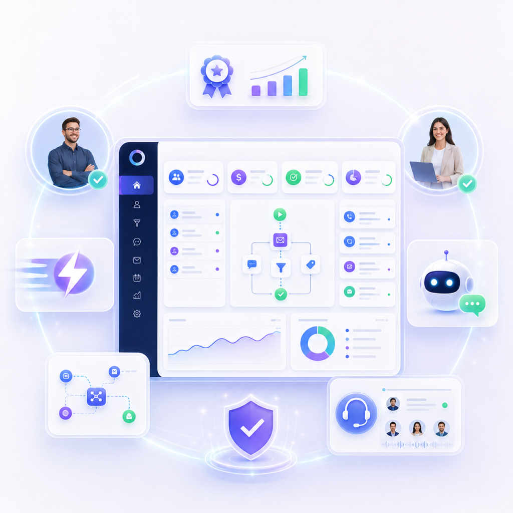 GoHighLevel CRM software interface with marketing tools