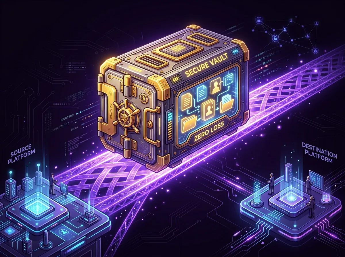 Secure data vault moving between platforms with zero loss