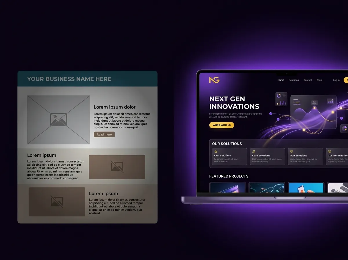 Broken generic webpage versus premium GoHighLevel business website