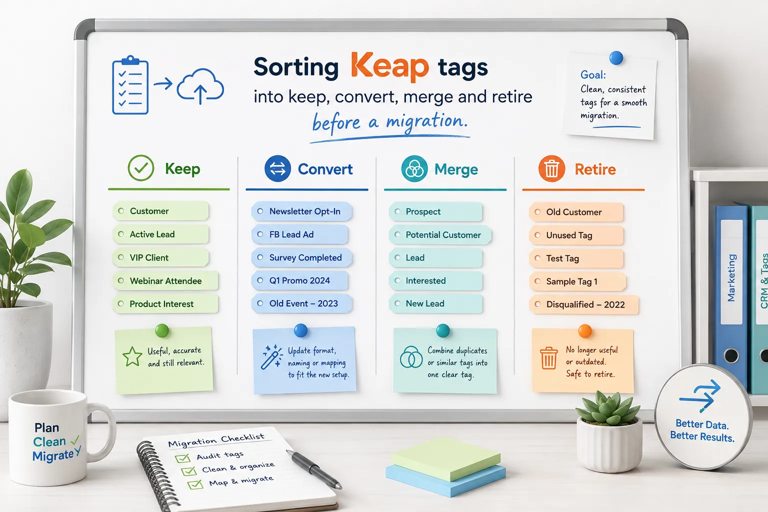 Sorting Keap tags into keep, convert, merge and retire before a Keap to HighLevel migration
