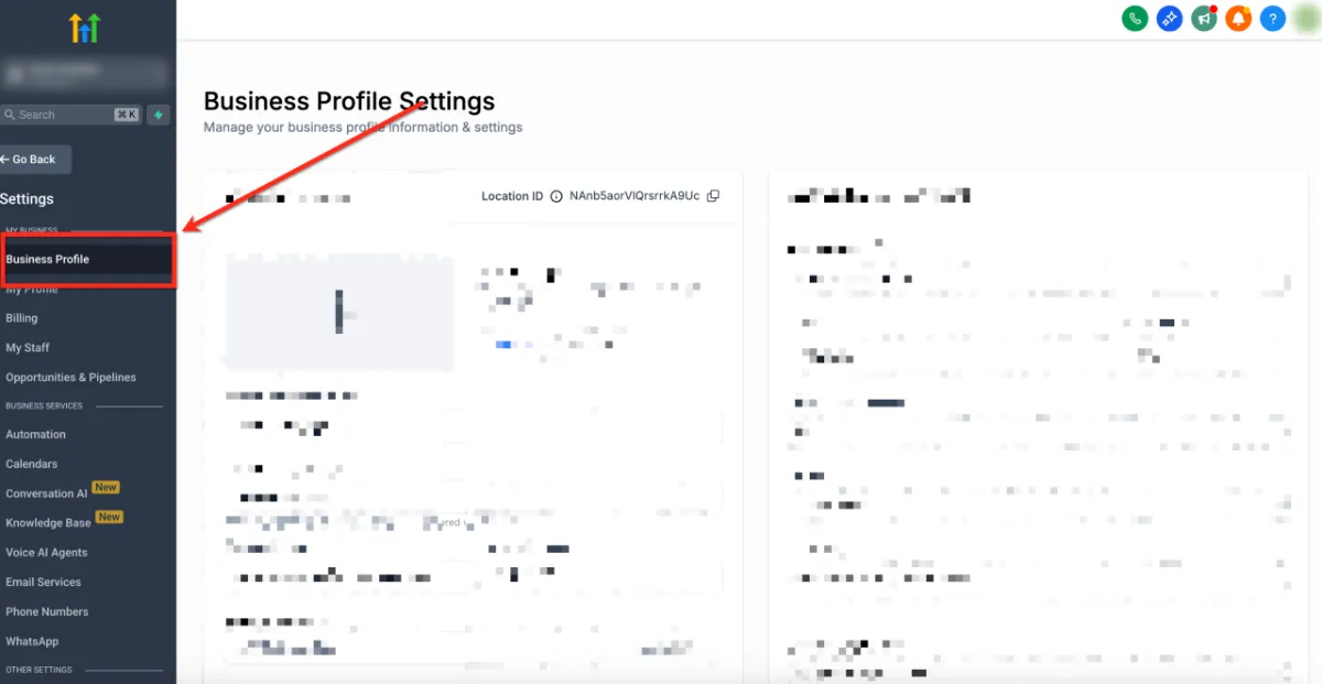 Finding the Location ID in GoHighLevel Business Profile